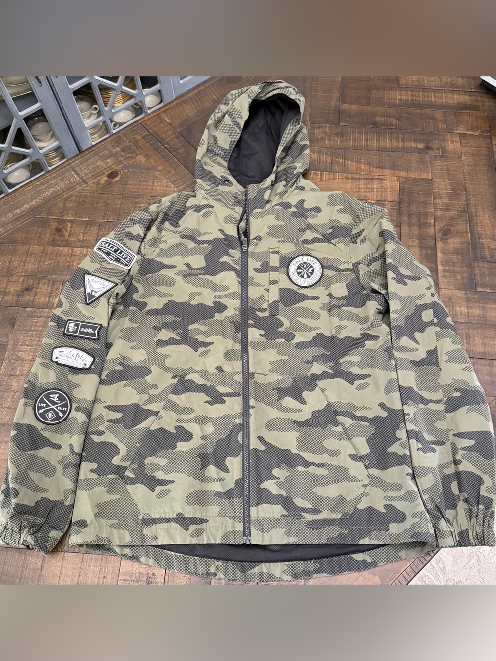 Salt Life Olive Camo Hooded Lightweight Jacket